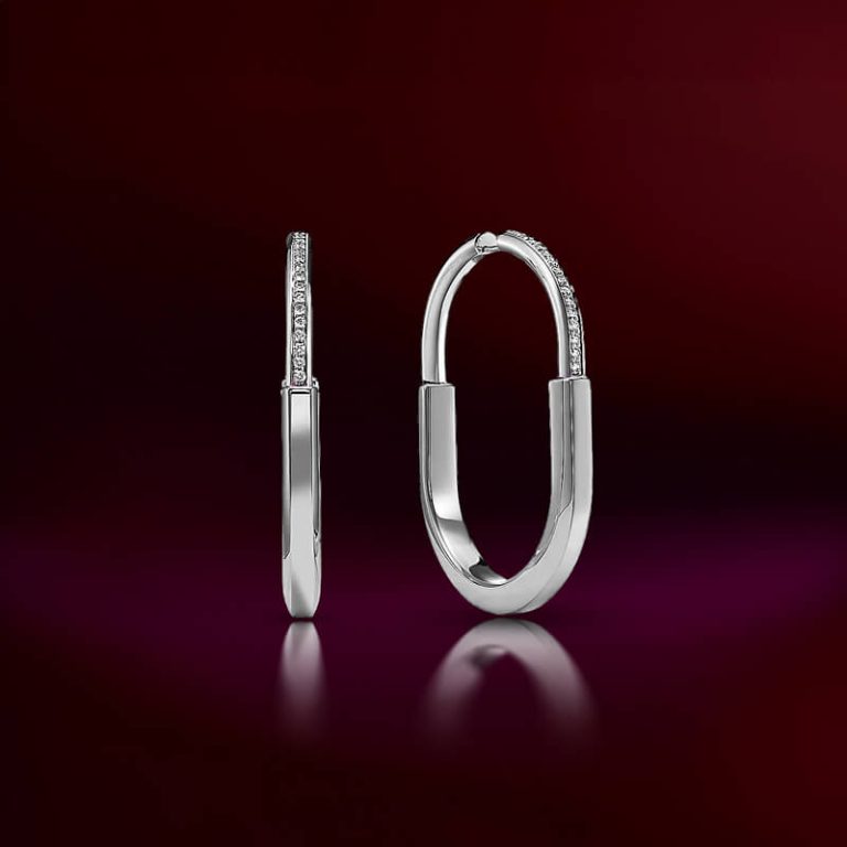 Replica T lock earring white gold plated half diamonds main1