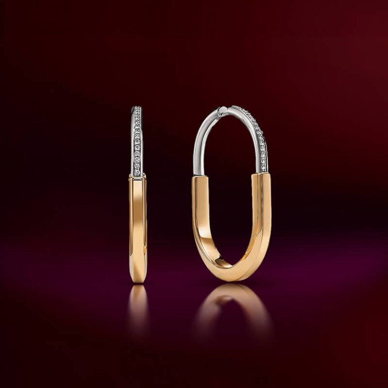 Replica T lock earring yellow gold plated half diamonds main1