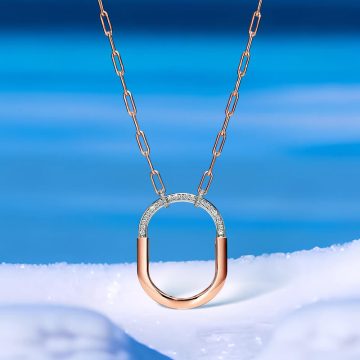 Replica T lock pendant rose gold plated half diamonds main1