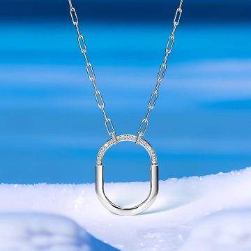 Replica T lock pendant white gold plated half diamonds main1