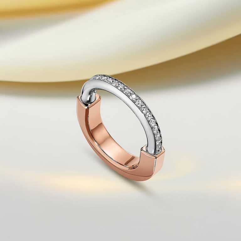 Replica T lock single finger ring rose gold plated half diamonds main1