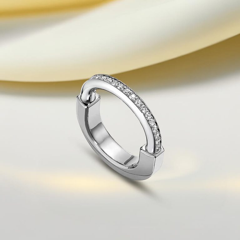 Replica T lock single finger ring white gold plated half diamonds main1