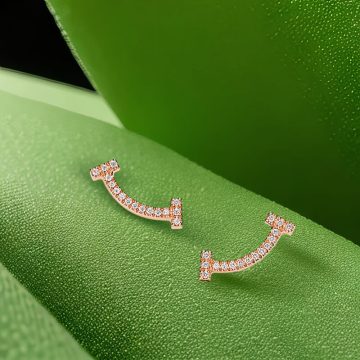 Replica T smile earrings with diamonds rose gold plated main1