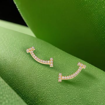 Replica T smile earrings with diamonds yellow gold plated main1