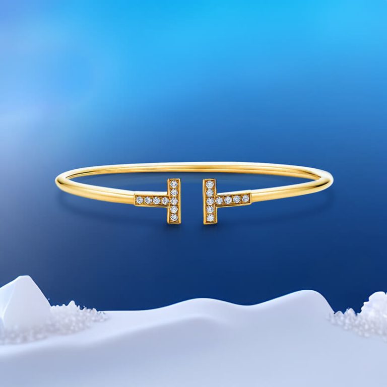 Replica T wire bracelet with round brilliant diamonds yellow gold plated main1