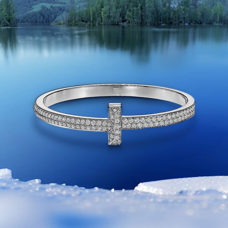 Replica medium T T1 wide diamond hinged bangle white gold plated main1