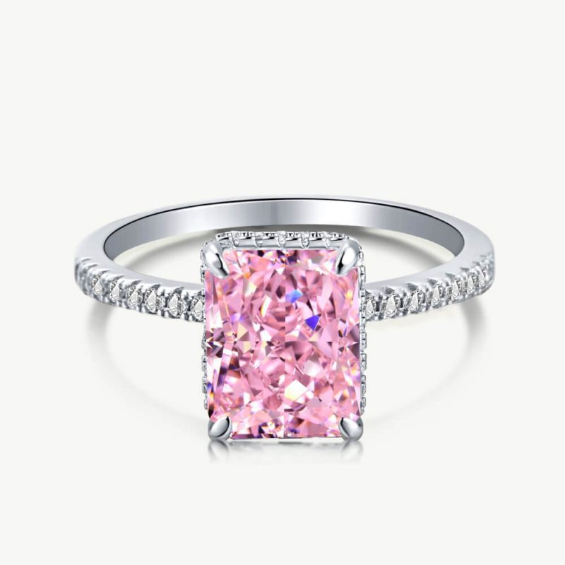 4.6 ct Ice-Cut Square Ring with single Row Pave Zircon Band Fancy Pink main-2 DY120099-S-W-PK