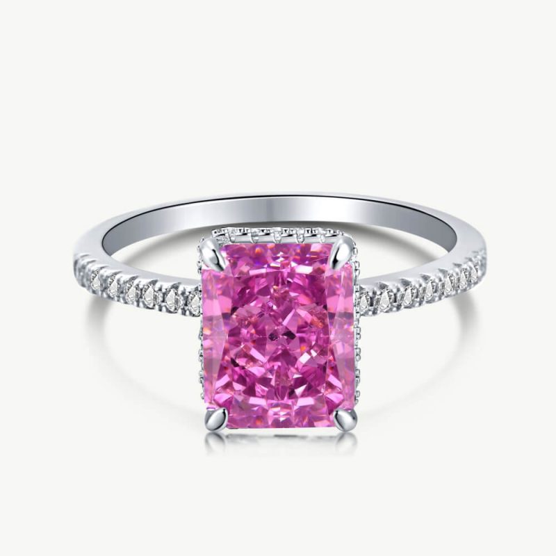 4.9 ct Ice-Cut Square Ring with single Row Pave Zircon Band Rose Red main-2 DY120099-S-W-RR