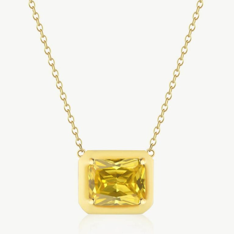 5A Radial-Cut Square CZ Pendant Necklace with Droplet Frame main-2 1-DY190131-S-G-YE