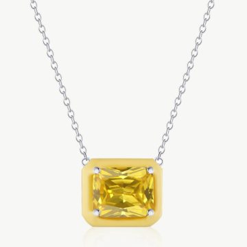 5A Radial-Cut Square CZ Pendant Necklace with Droplet Frame main-2 1-DY190131-S-W-YE