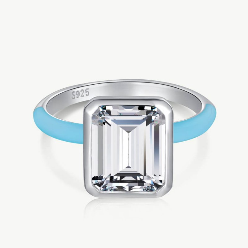 Delicate Emerald-Cut Square Ring with Modern Droplet Cover Blue main-2 DY120575-S-W-BA