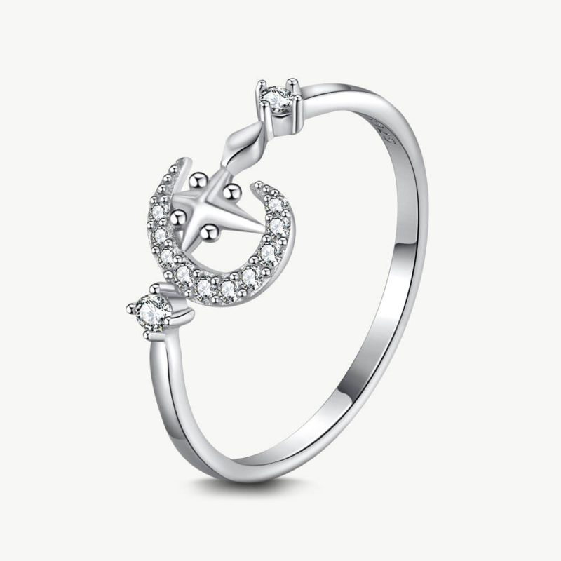 Elegant Cross and Moon Ring with Sparkling Pavé Zirconia Silver main-2 DY120680-S-W-WH