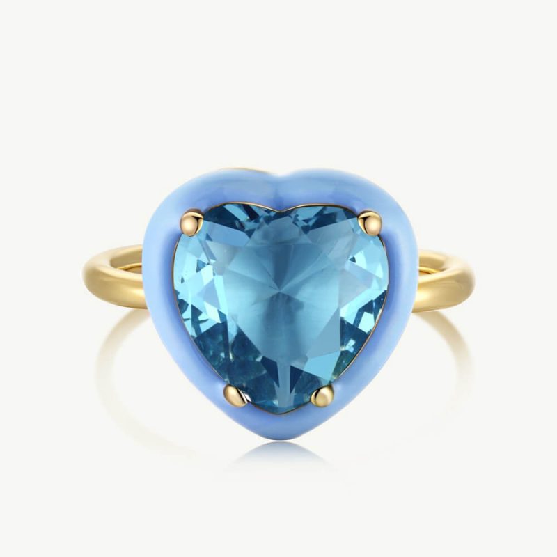 Fresh Single 5A Heart-Cut Zirconia Ring with Droplet Frame Aquamarine Blue main-2 DY120114-S-G-LB