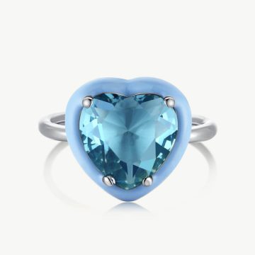 Fresh Single 5A Heart-Cut Zirconia Ring with Droplet Frame Aquamarine Blue main-2 DY120114-S-W-LB