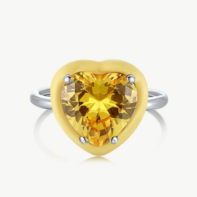 Fresh Single 5A Heart-Cut Zirconia Ring with Droplet Frame Citrine Yellow main-2 DY120114-S-W-YE