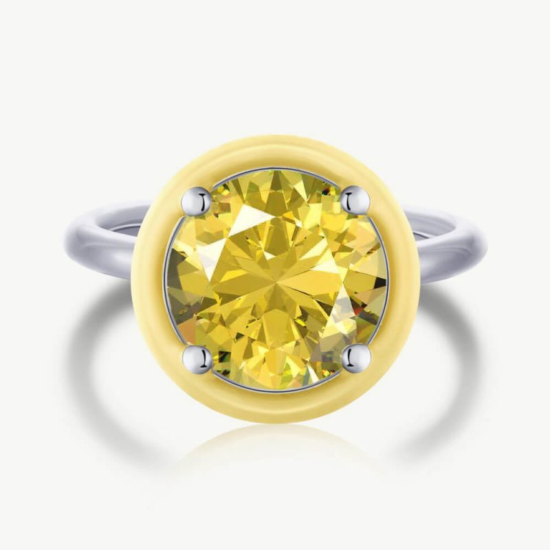 Fresh Solitaire Round-Cut Zirconia Ring with Droplet Frame Citrine Yellow main-2 DY120118-S-W-YE