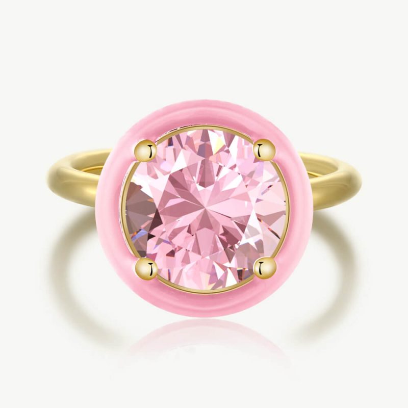 Fresh Solitaire Round-Cut Zirconia Ring with Droplet Frame Fancy Pink main-3 DY120118-S-G-PK