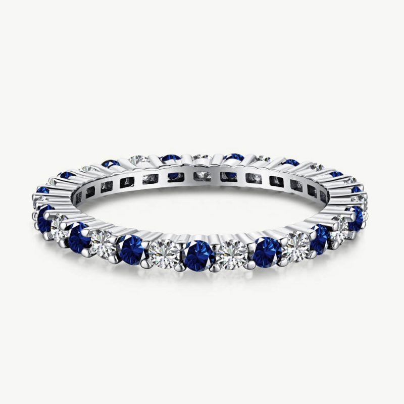 Minimalist Narrow Band Ring with Alternating Starry Zircon Blue main-2 DY120158-S-W-BA