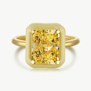 Modern Solitaire Ascher-Cut Square Ring with Droplet Frame Citrine Yellow main-2 DY120115-S-G-YE