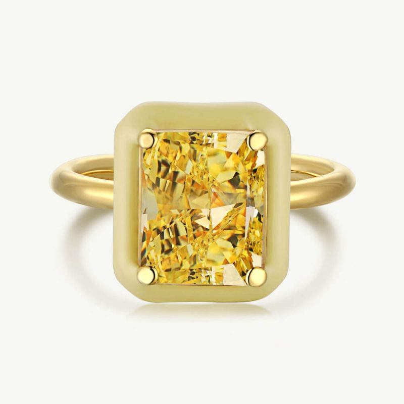 Modern Solitaire Ascher-Cut Square Ring with Droplet Frame Citrine Yellow main-2 DY120115-S-G-YE