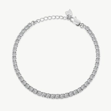 S925 Silver Tennis Bracelet with One Row Pave 3mm Round CZ main-2 1-DY150071-S-W-WH