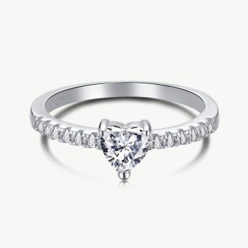 Solitaire 5A Heart-Cut Ring with Single Row Pave CZ Band diamond white main-2 AY120239-S-W-WH