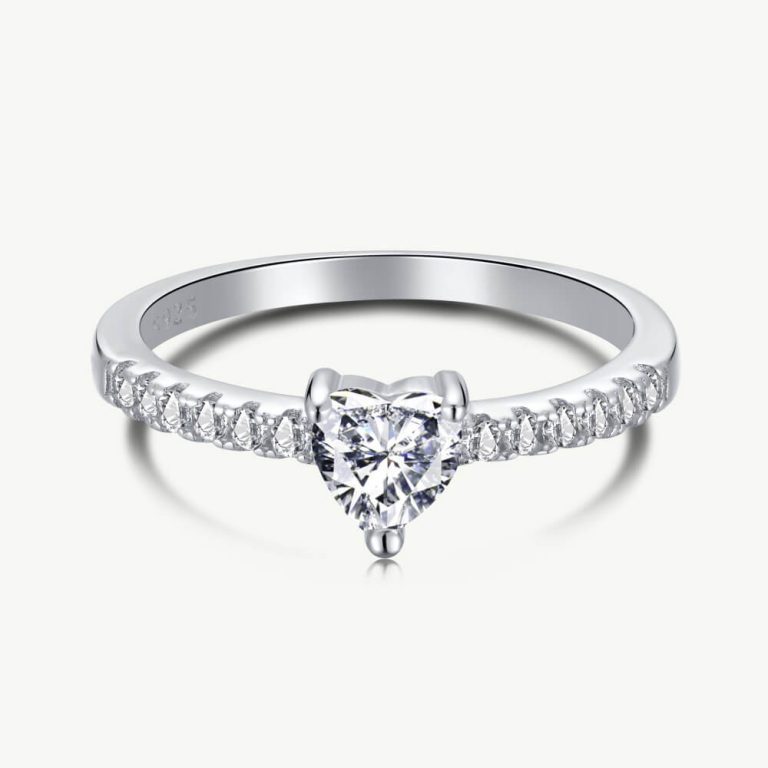 Solitaire 5A Heart-Cut Ring with Single Row Pave CZ Band diamond white main-2 AY120239-S-W-WH