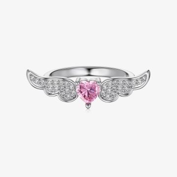 Angel Wing Pink Gemstone and Diamond Silver Ring DY121055-S-W-BF (1)