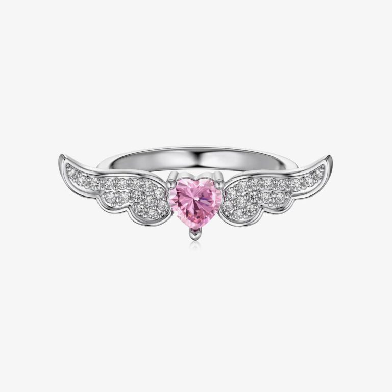 Angel Wing Pink Gemstone and Diamond Silver Ring DY121055-S-W-BF (1)