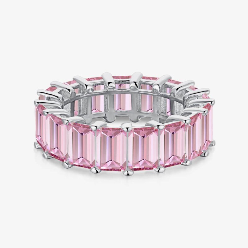 Baguette pink Diamond Eternity silver Ring DY120539-S-W-PK (7)