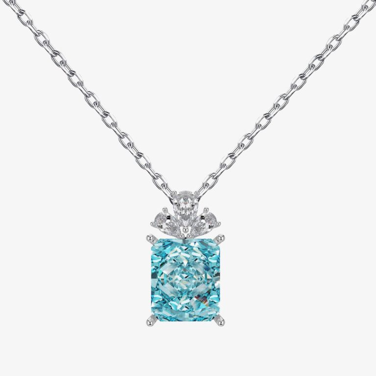 Blue Square Gemstone Pendant Necklace-DY190764-S-W-BA (2)