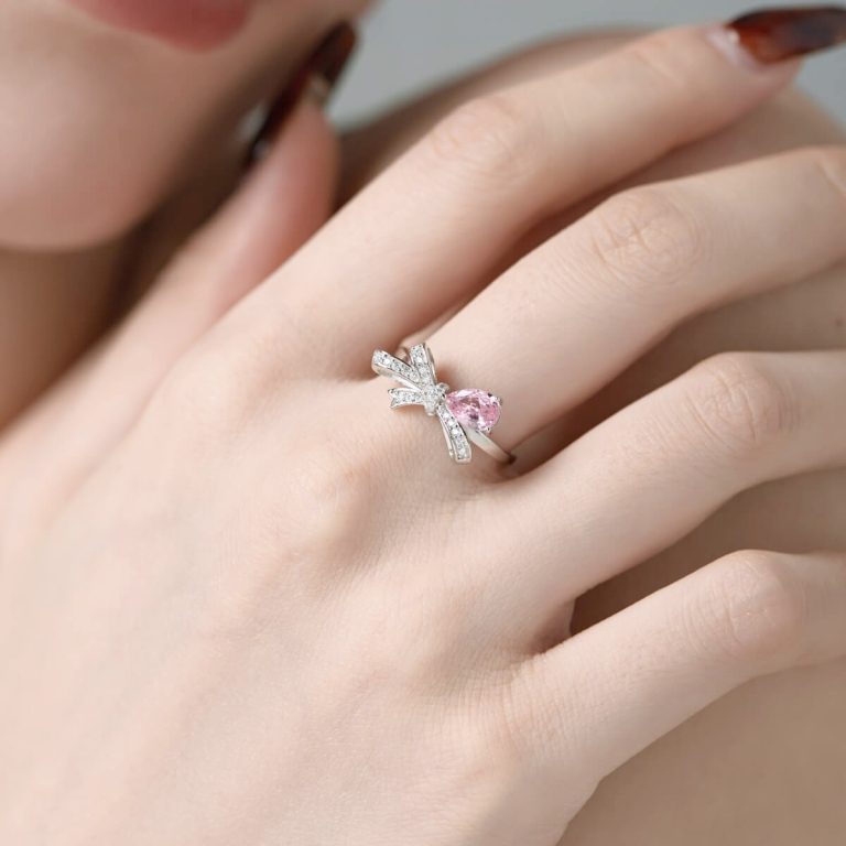 Bowknot Pink Pear Gemstone Ring DY120926-S-W-BF (4)