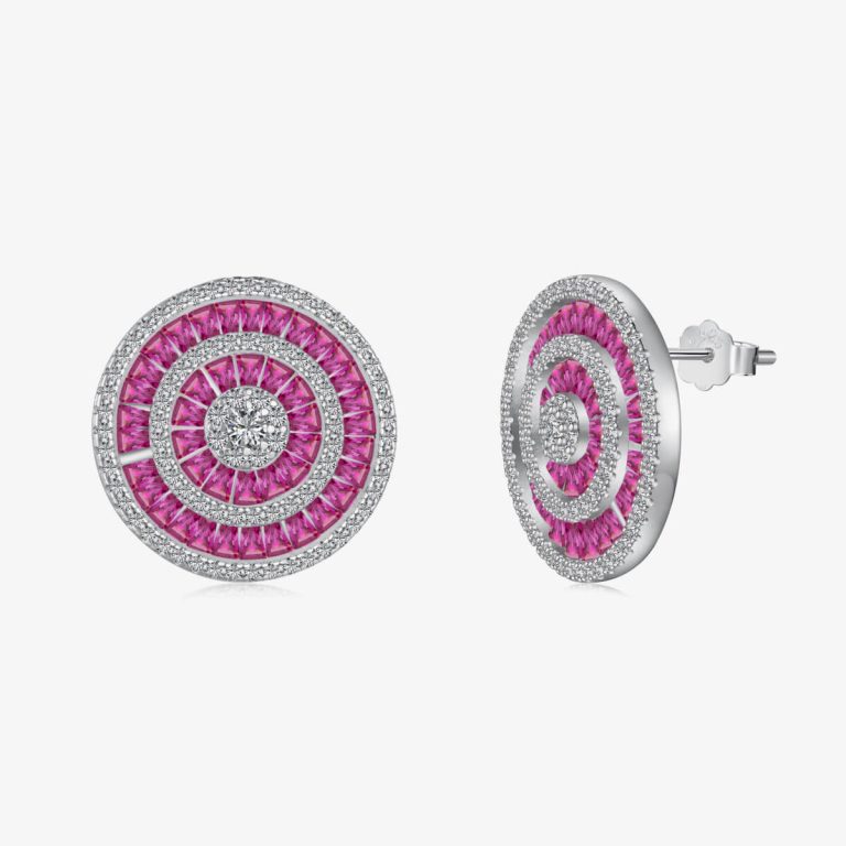 Circular Pink Gemstone Stud Earrings DY1D0334-S-W-BO (4)