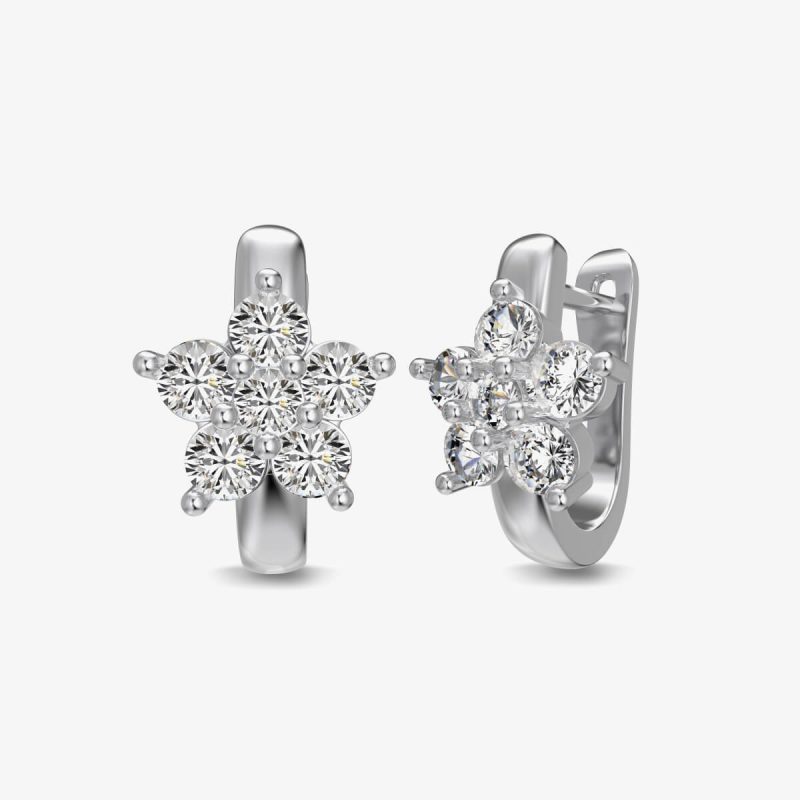 Diamond Cluster Flower 925 Silver Earrings DY110288-S-W-WH (7)