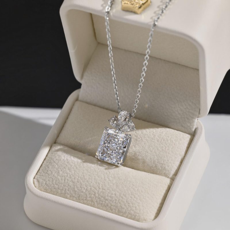 Diamond White Square Gemstone Pendant Necklace DY190764-S-W-WH (7)