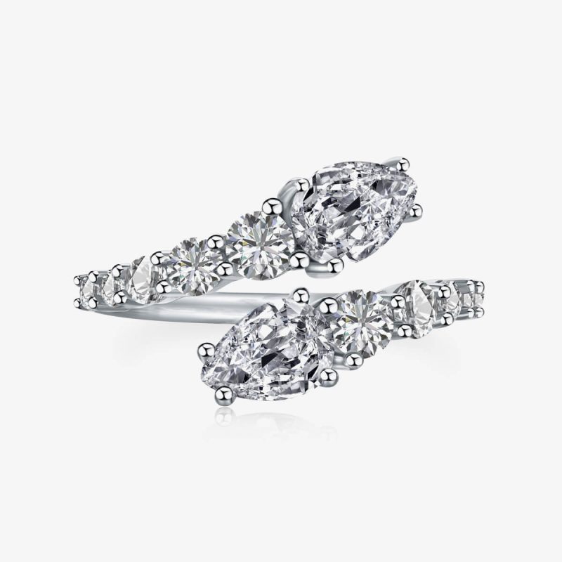 Double Snake Head Diamond Wrap silver Ring DY120664-S-W-WH (1)