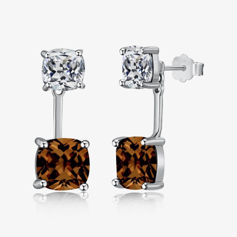 Dual-Tone Gemstone Drop Earrings DY110152-S-W-KB (1)