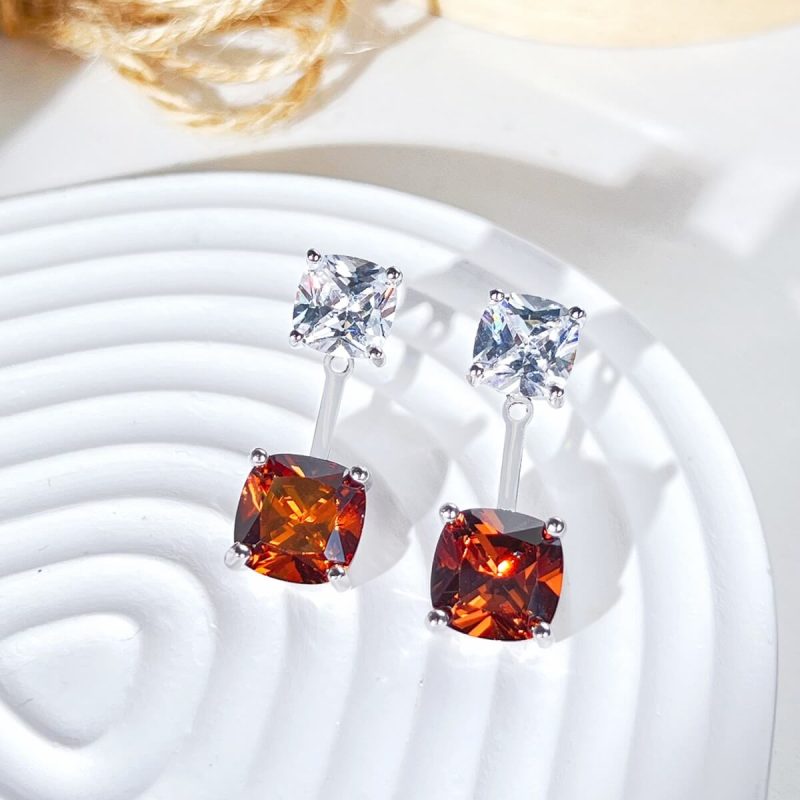 Dual-Tone Gemstone Drop Earrings DY110152-S-W-KB (5)