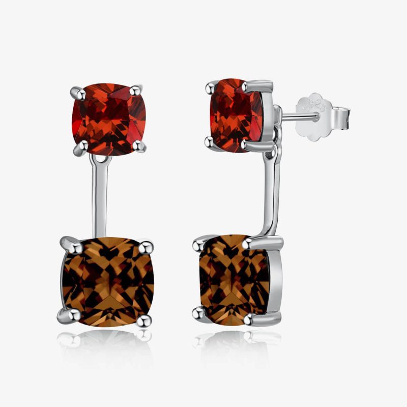 Dual-Tone Gemstone Drop Earrings DY110152-S-W-RK (1)