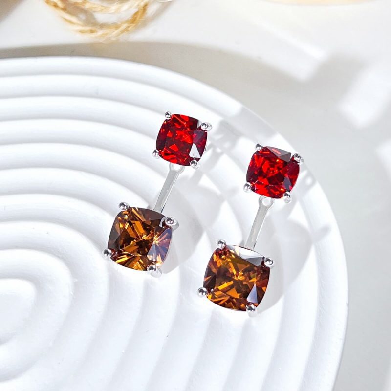 Dual-Tone Gemstone Drop Earrings DY110152-S-W-RK (5)