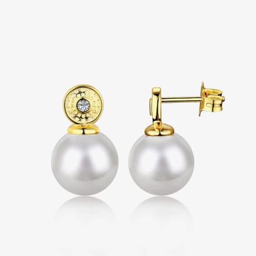 Elegant Pearl Diamond 925 Silver Gold Stud Earrings NE110006-S-G-WH (1)