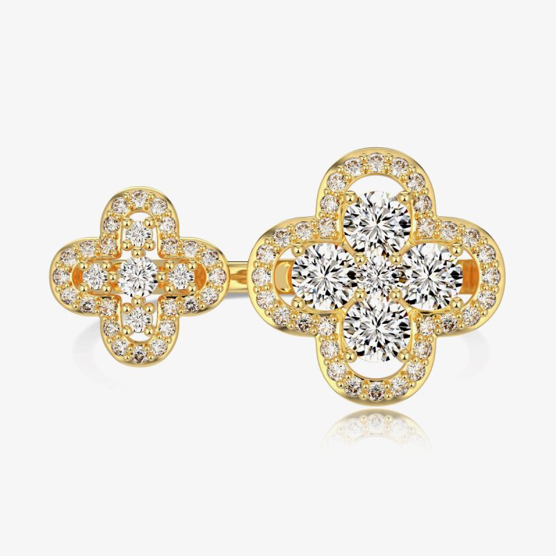 Exquisite Double Flower Diamond Gold Ring DY120981-S-G-WH (1)