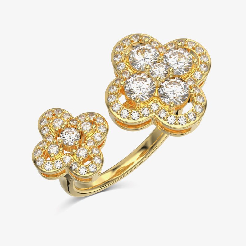 Exquisite Double Flower Diamond Gold Ring DY120981-S-G-WH (2)