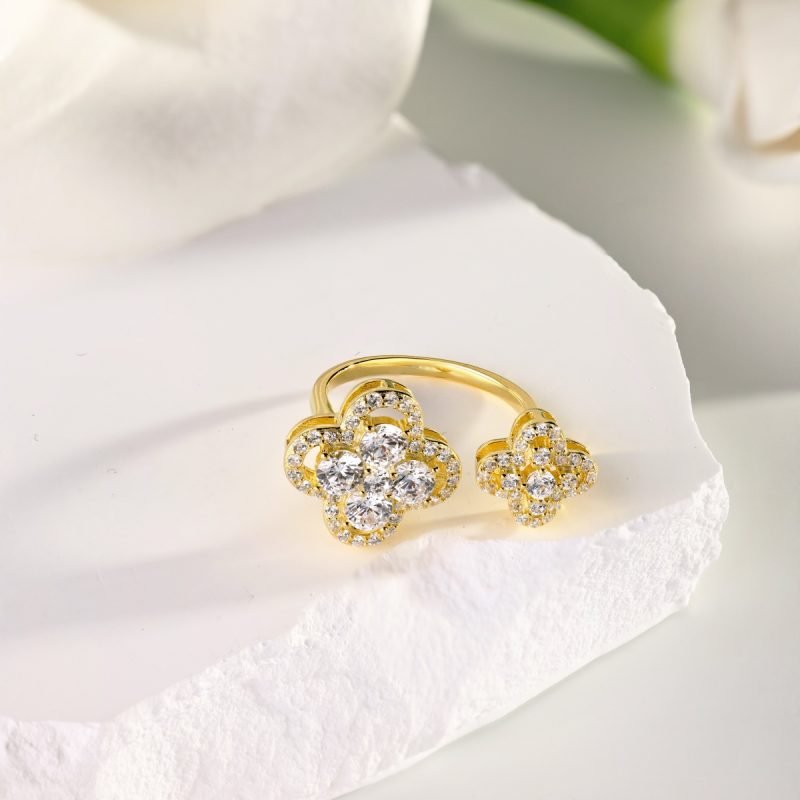 Exquisite Double Flower Diamond Gold Ring DY120981-S-G-WH (6)