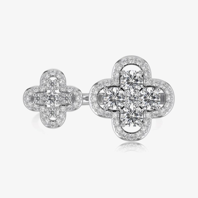 Exquisite Double Flower Diamond Silver Ring DY120981-S-W-WH (2)