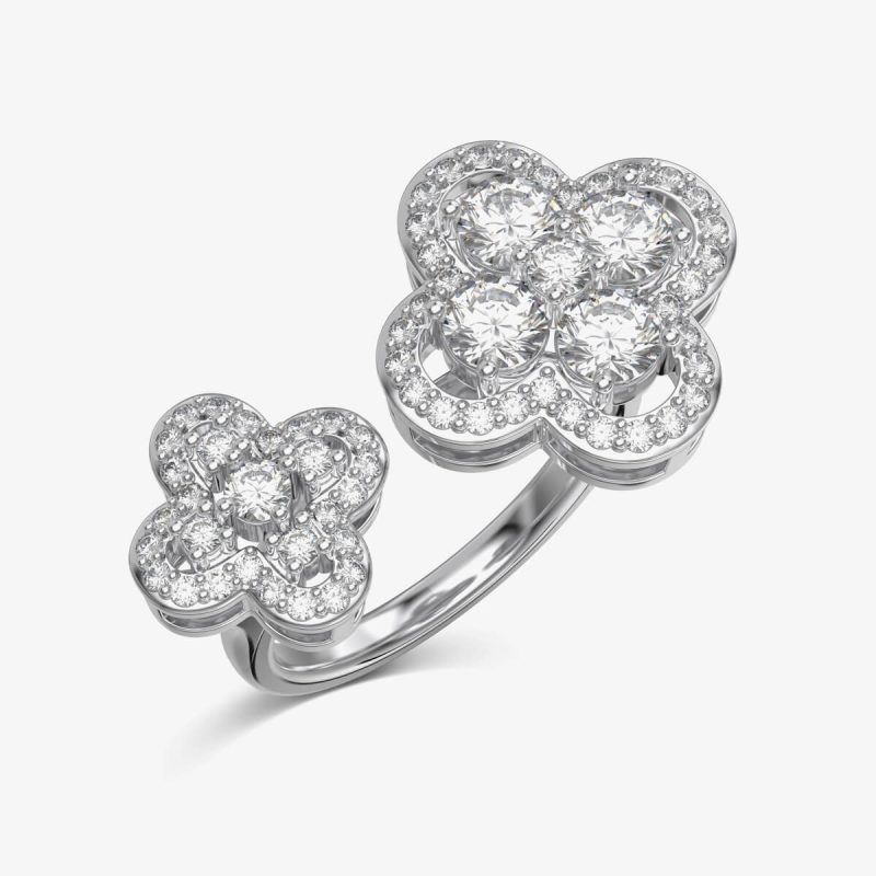 Exquisite Double Flower Diamond Silver Ring DY120981-S-W-WH (3)