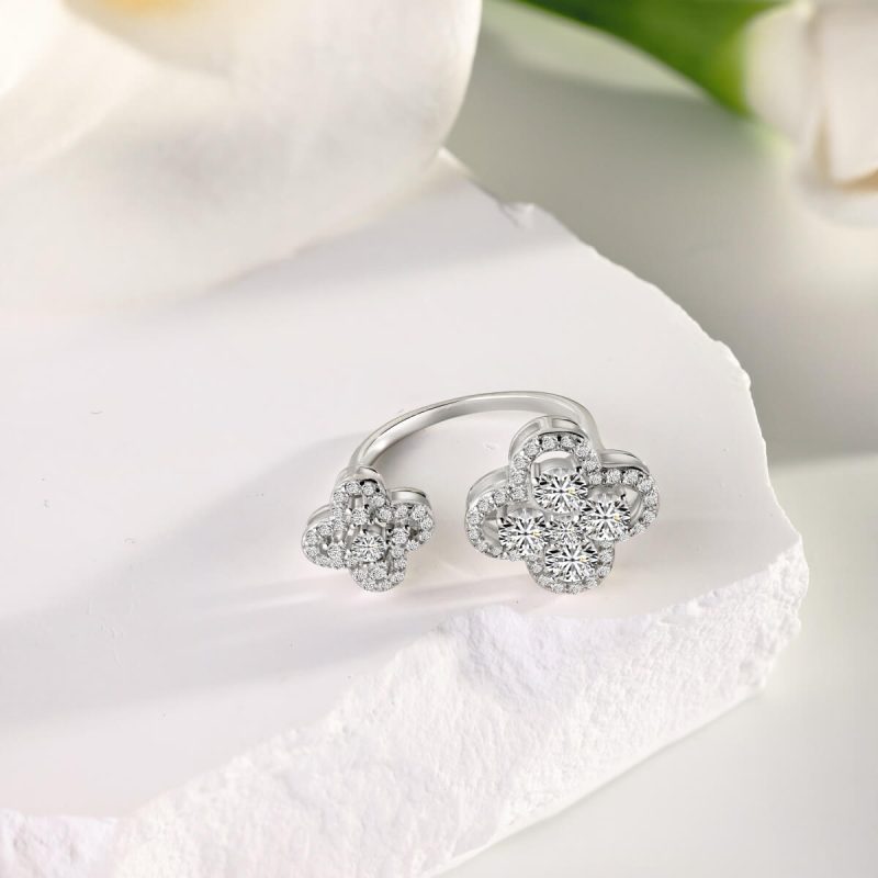 Exquisite Double Flower Diamond Silver Ring DY120981-S-W-WH (8)