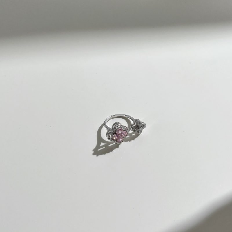 Exquisite Double Flower Diamond and Pink Gemstone Ring DY120981-S-W-PK (3)