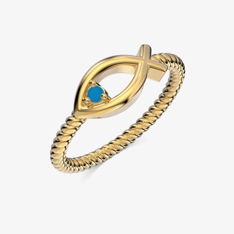 Fish Symbol Blue Sapphire Gold Ring DY121043-S-G-SS(1)