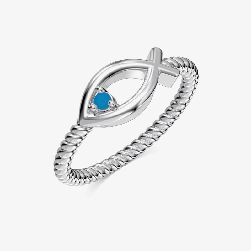 Fish Symbol Blue Sapphire silver Ring DY121043-S-W-SS (11)